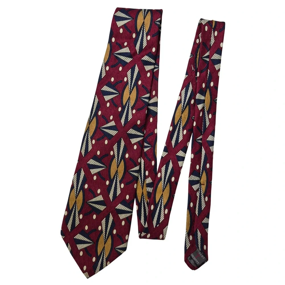 Robert Talbott Studio Tie Mens Burgundy Geometric Abstract Silk Necktie Parisian